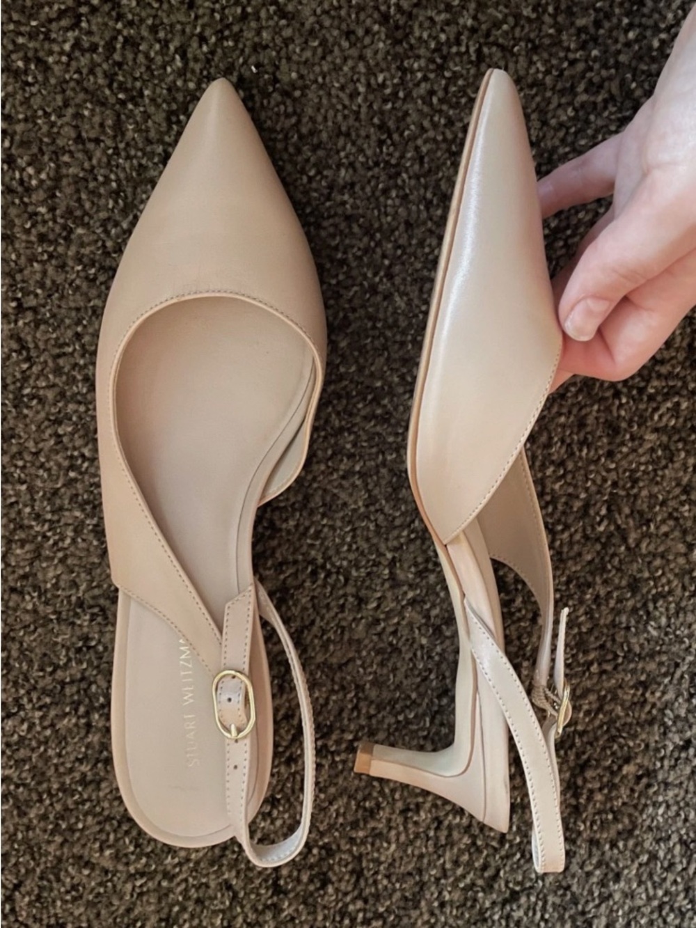 Stuart Weitzman Nude Leather Slingback Kitten Heels US 8.5 - Picture 2 of 5
